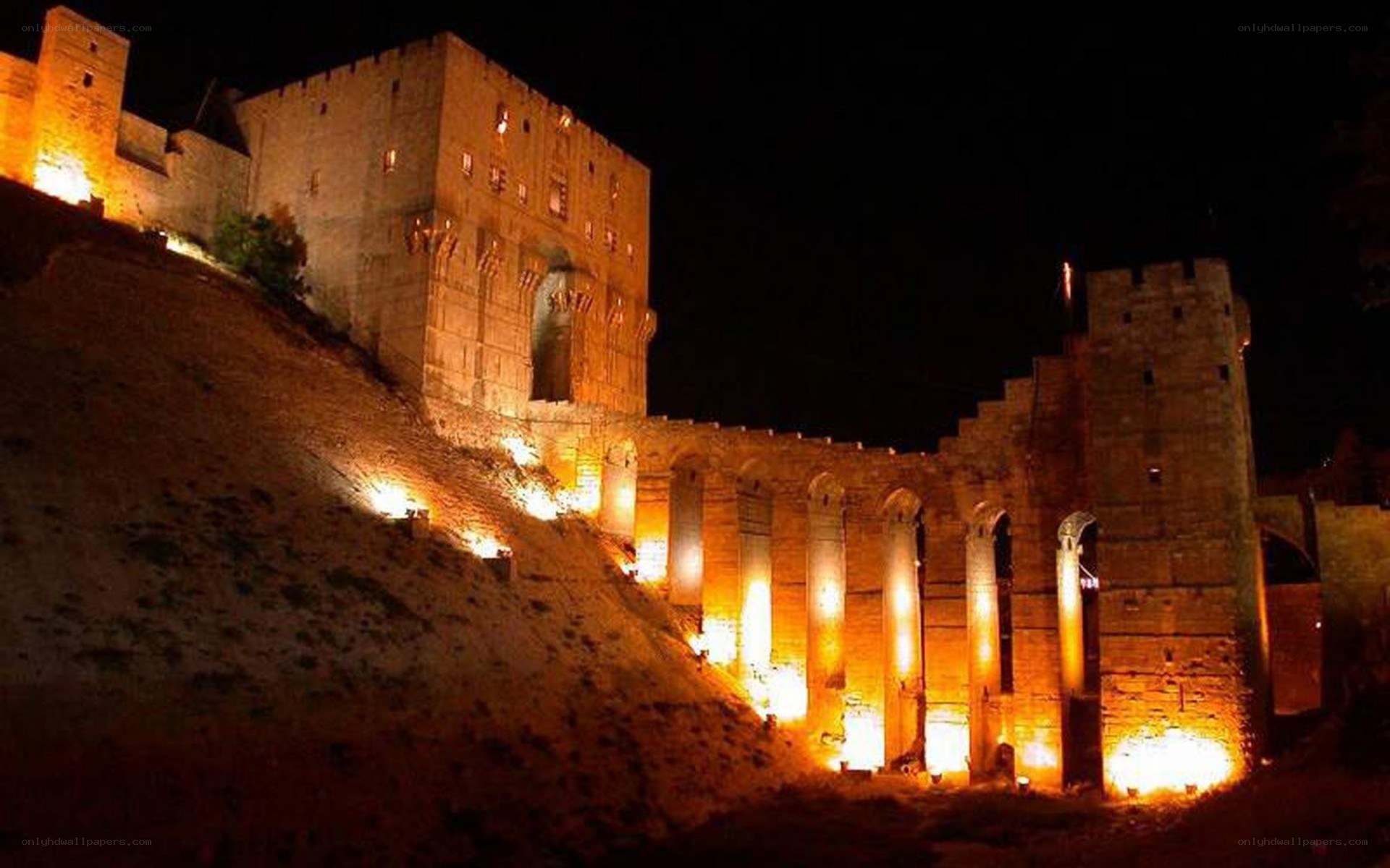 castle at night illuminated