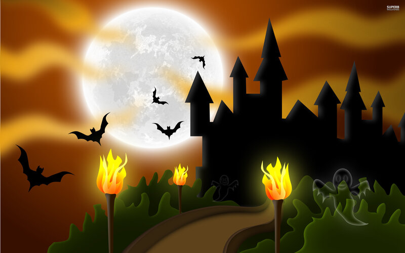 Castle at Night — Orange, Spooky