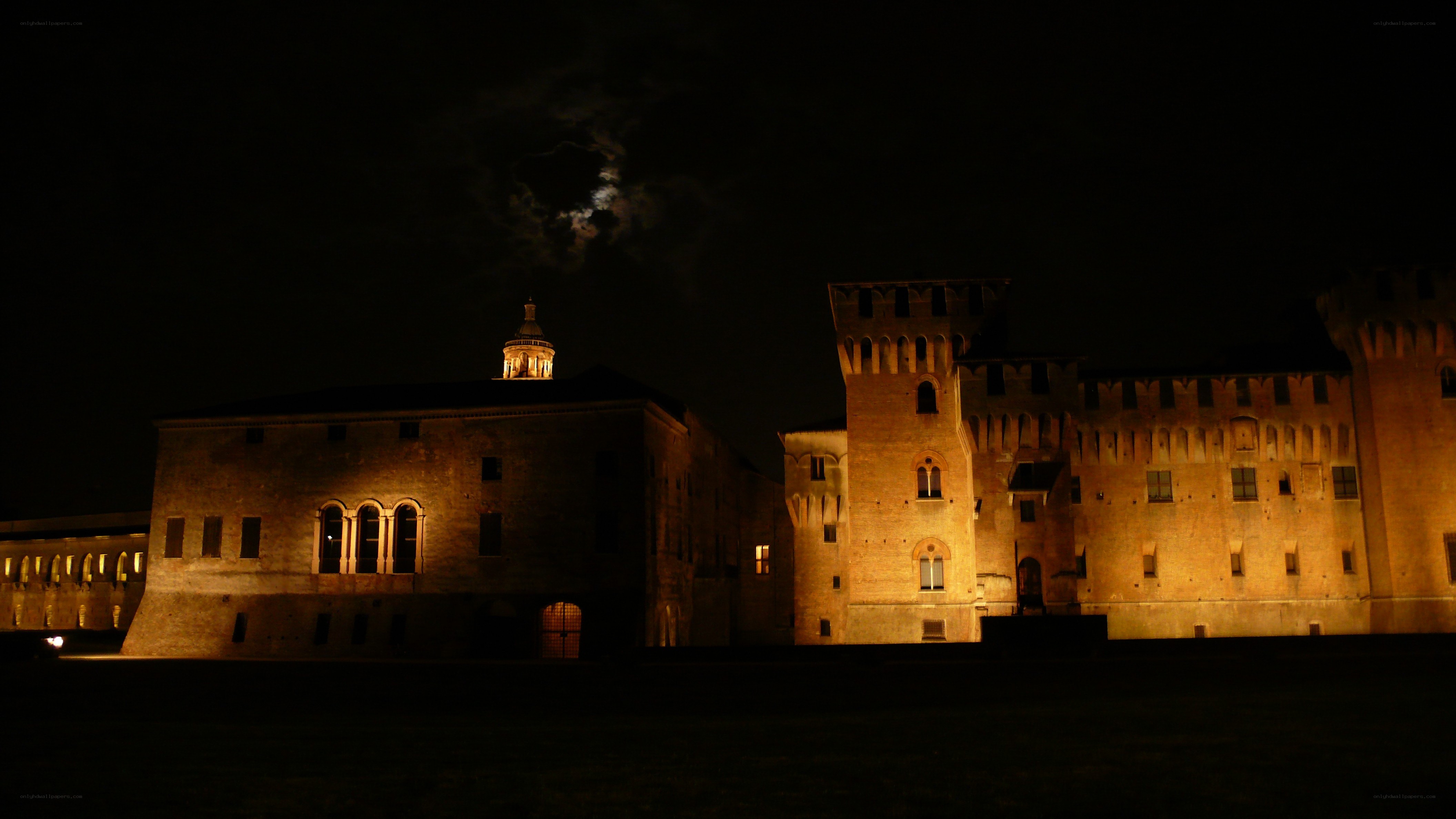 castle at night with moon