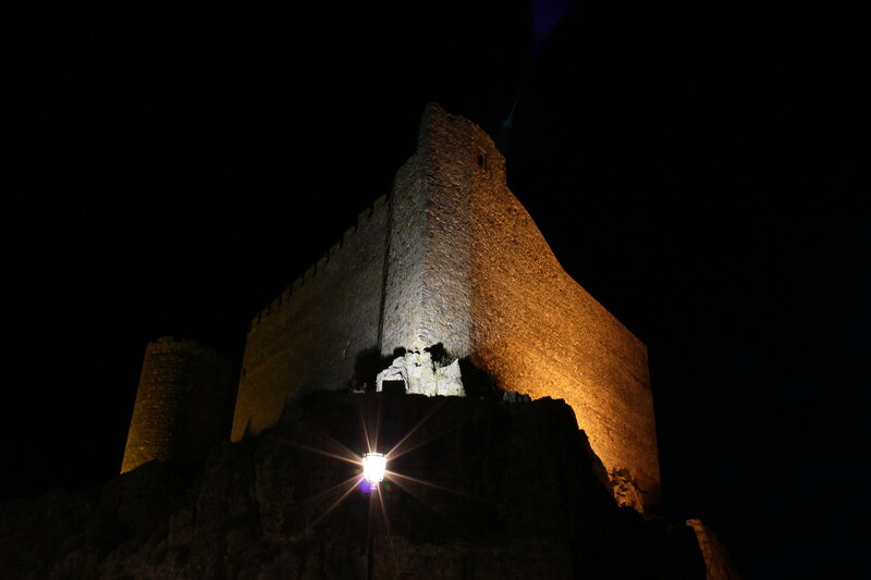 castle at night with spotlight