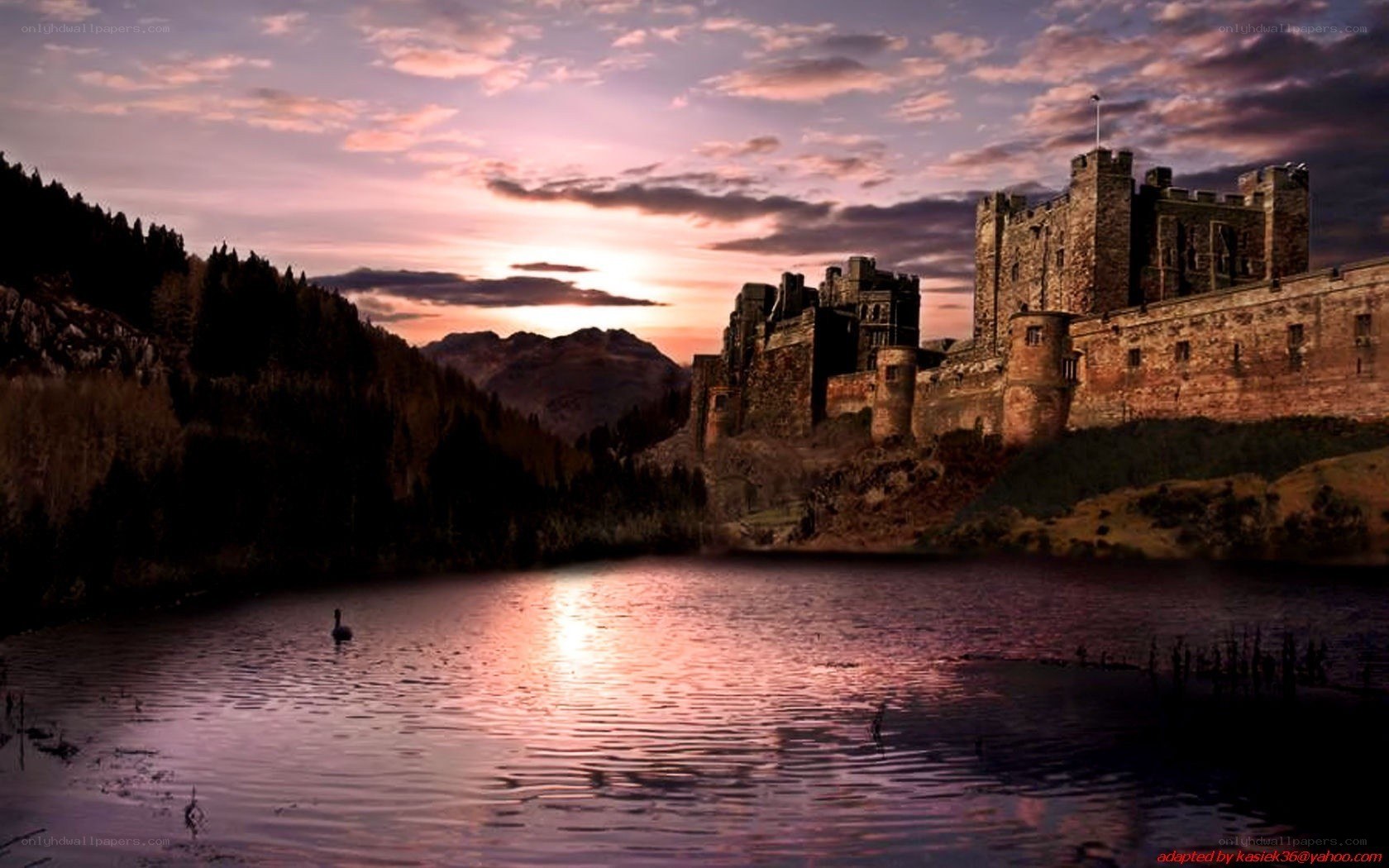 castle at sunset by the lake