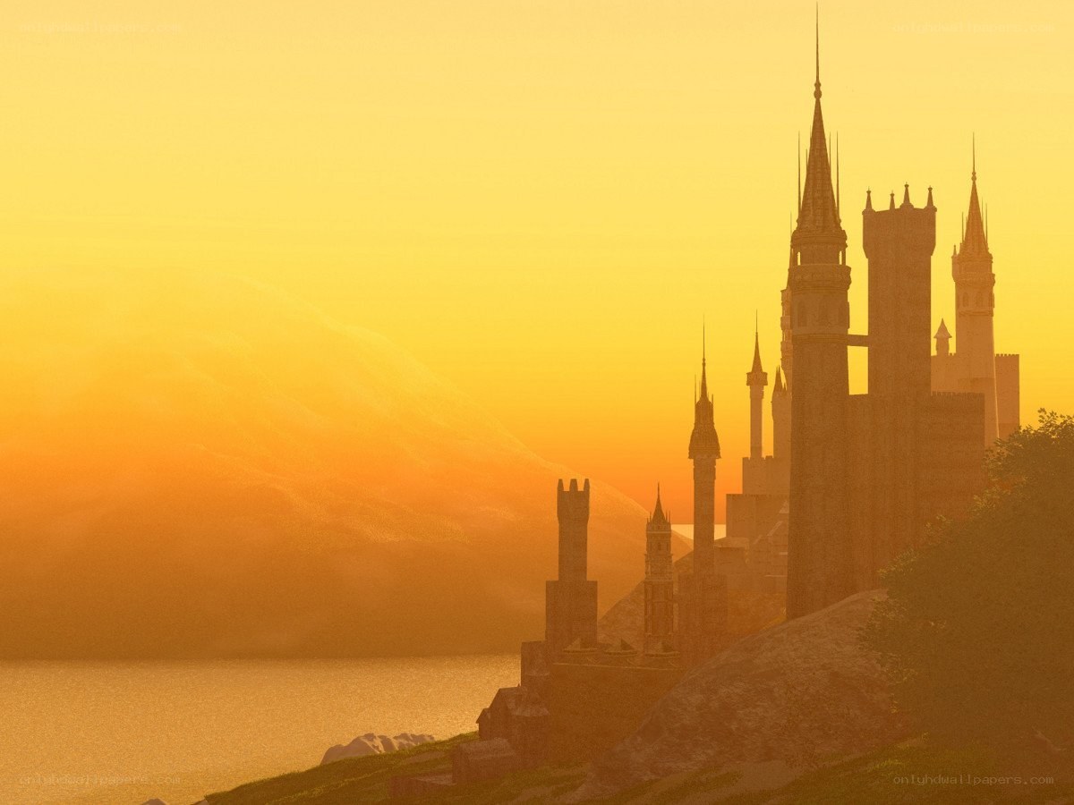 castle at sunset by the sea