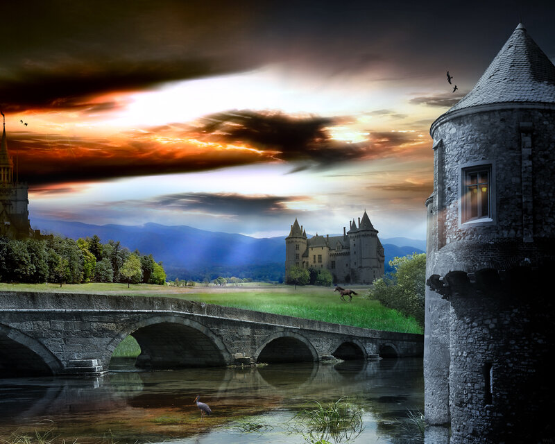 Castle at sunset with bridge
