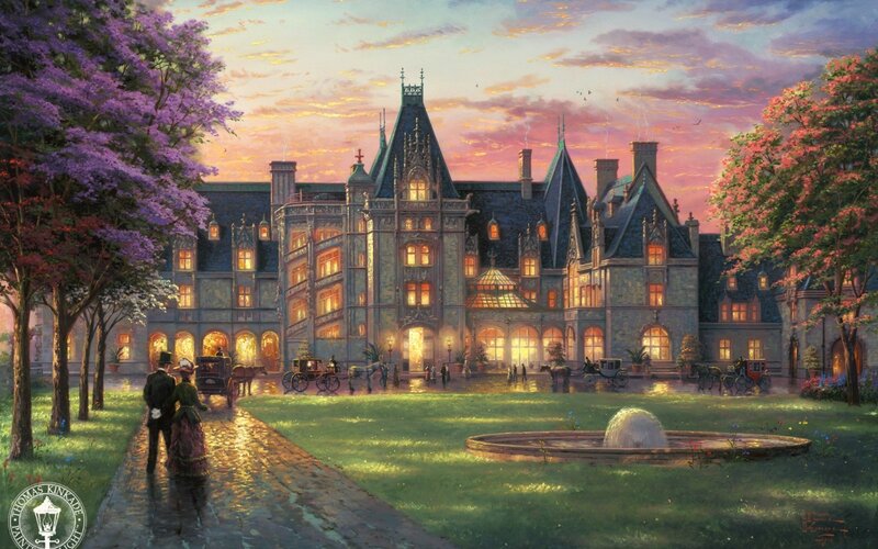Castle at sunset with carriages