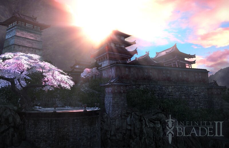 castle at sunset with cherry blossoms