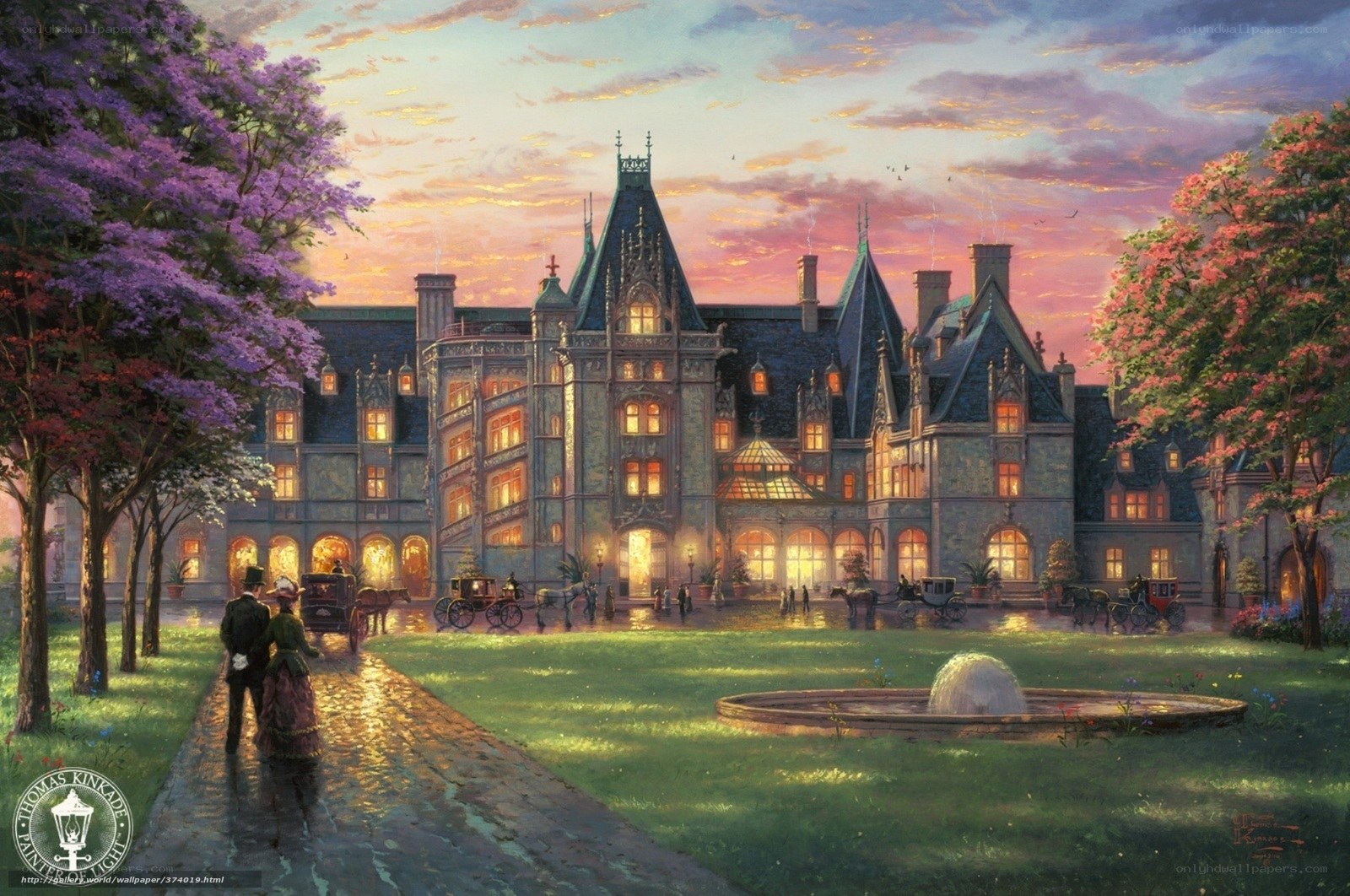 Castle at sunset with couple