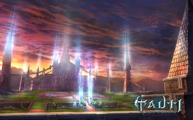 castle at sunset with magic