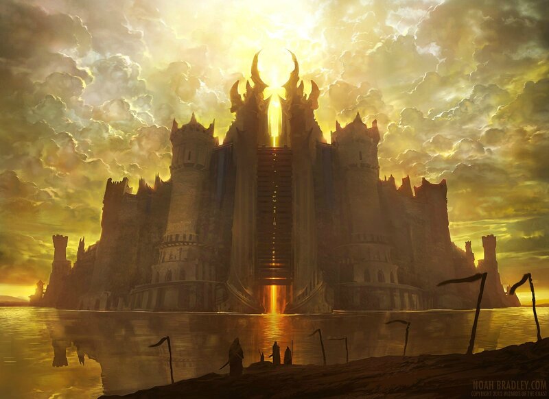 Castle at Sunset — Yellow, Dramatic, Digital Art