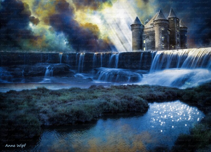 Castle Behind Waterfall