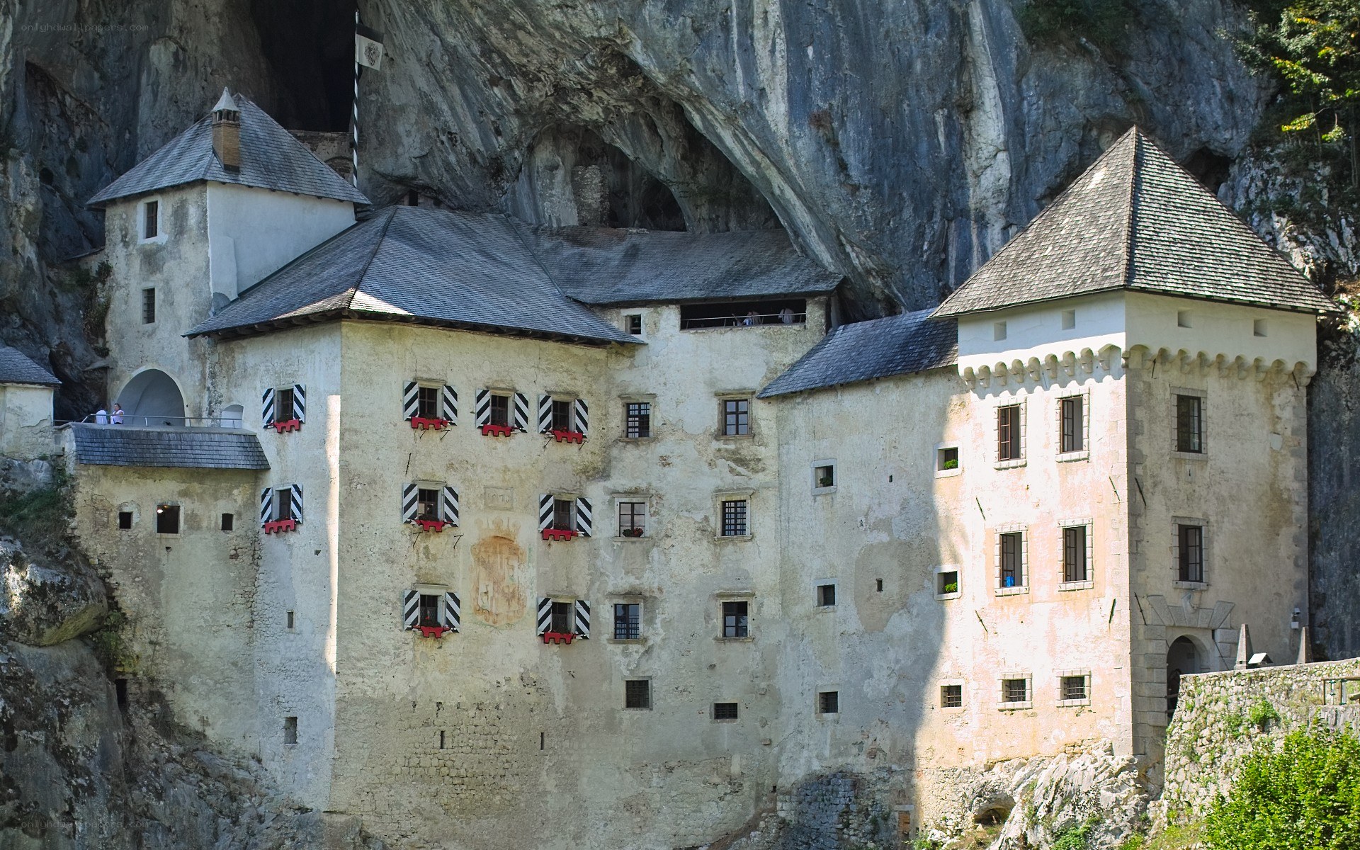 castle built into a cliff