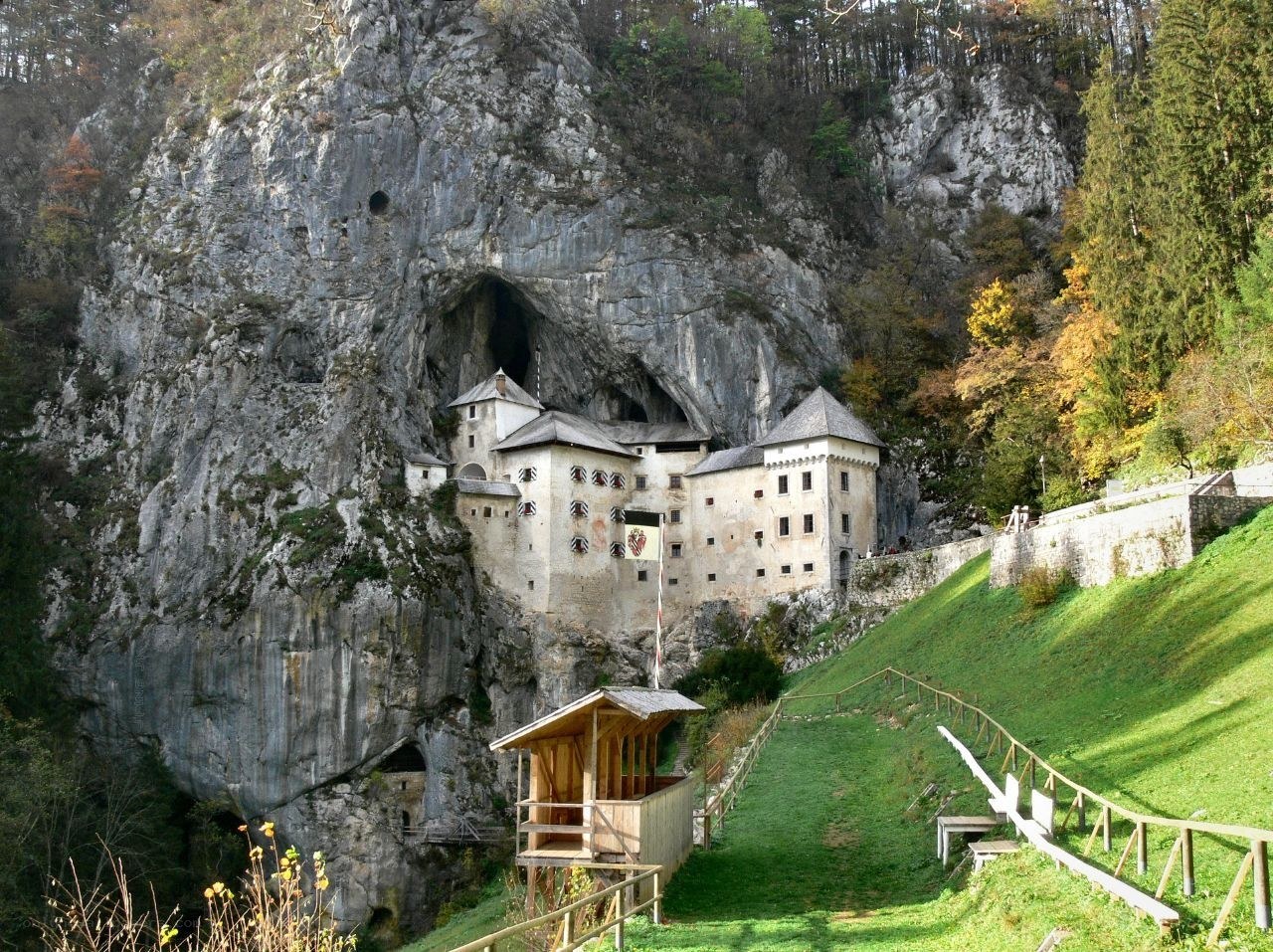 castle built into a cliffside