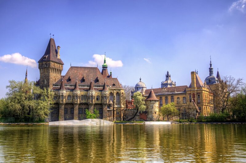 Castle by a Lake — Blue, Serene, Afternoon, Photograph, Trees