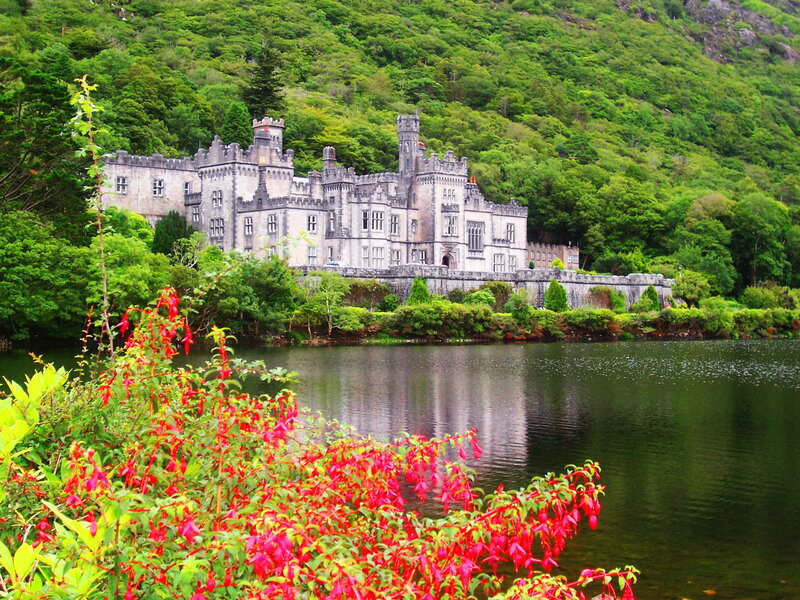 Castle by a Lake — Green, Serene, Afternoon, Photograph, Trees, Flowers