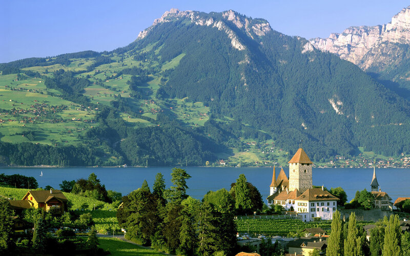 Castle by a lake in Switzerland
