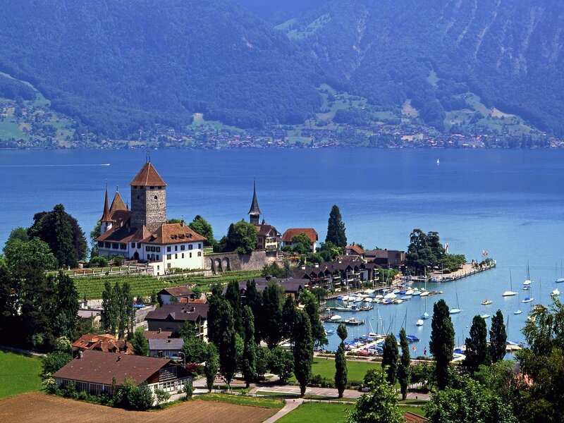 Castle by a lake in Switzerland