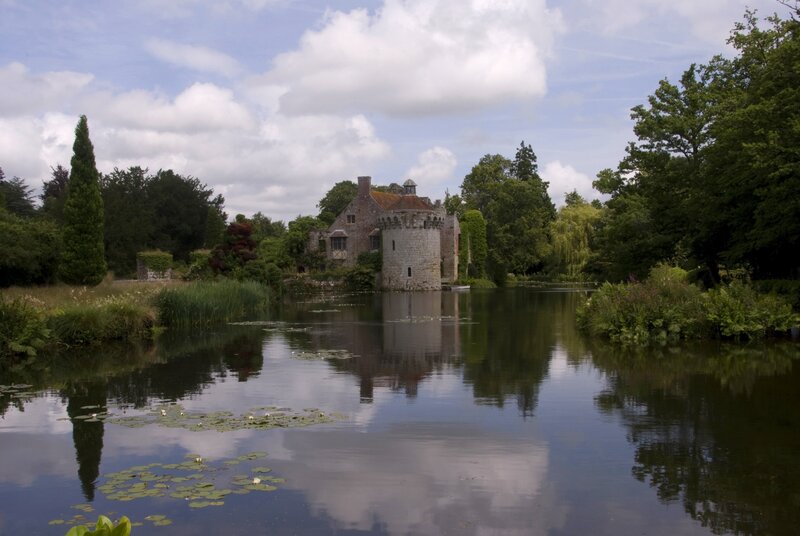castle by a pond with lily pads