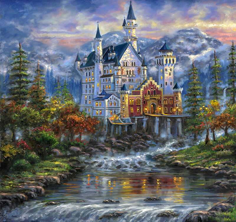 Castle by a River — Blue, Dramatic