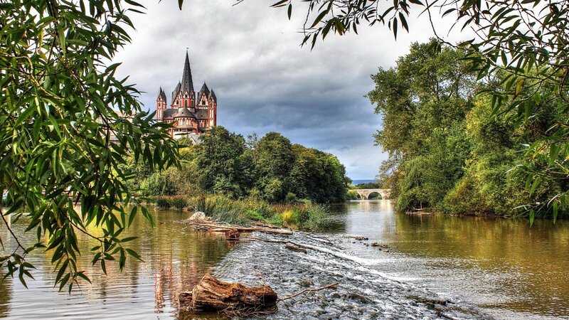 Castle by a River — Green, Dramatic