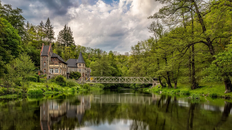 Castle by a River — Green, Serene, Spring