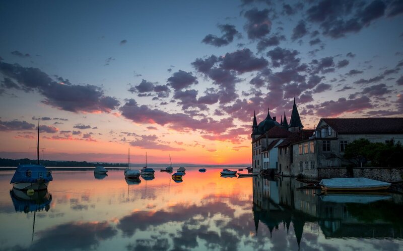 Castle by Lake at Sunset — Orange