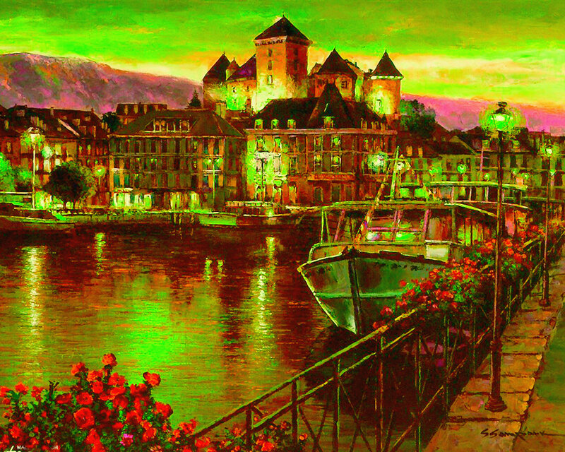 Castle by River at Dusk