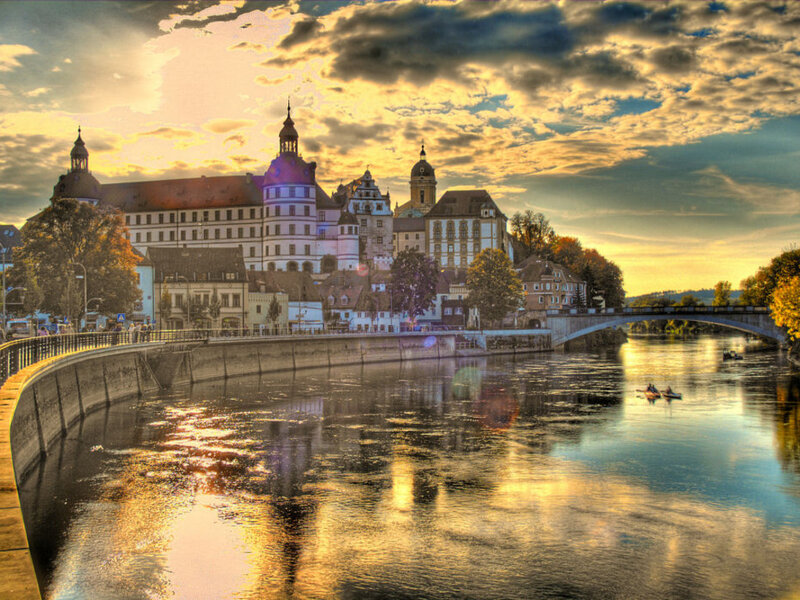 Castle by River at Sunset — Gold