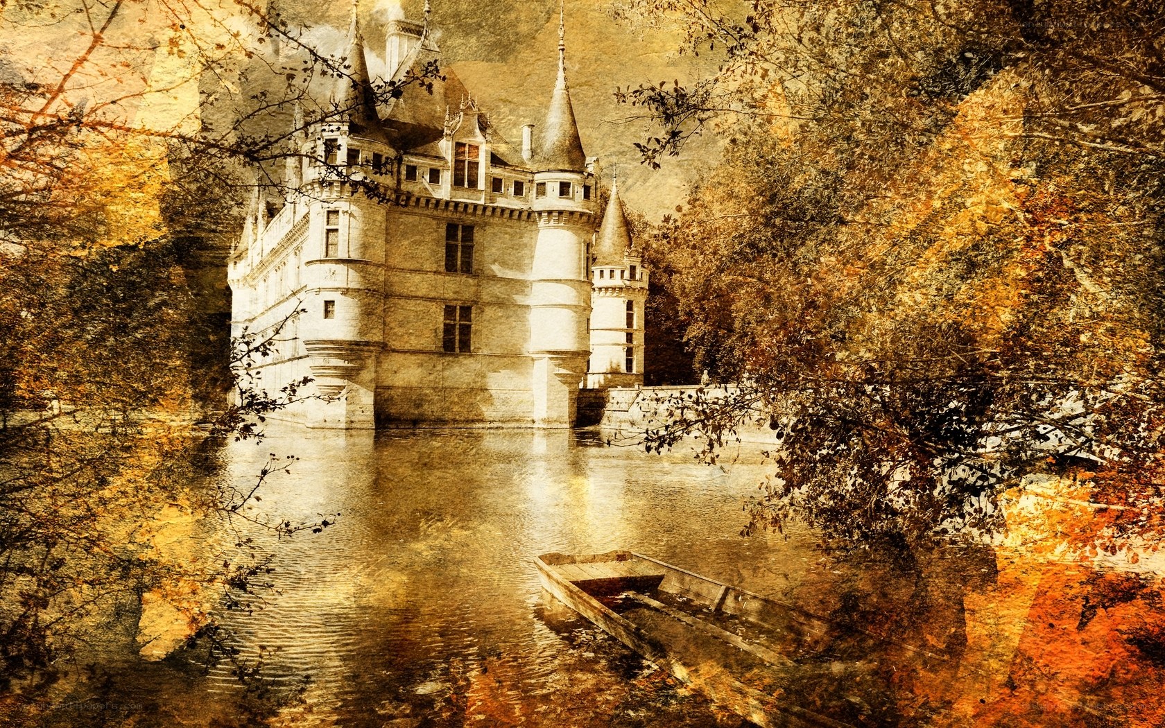 Castle by the river in autumn