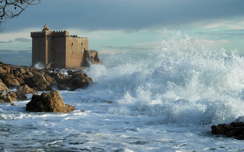 Castle by the sea waves