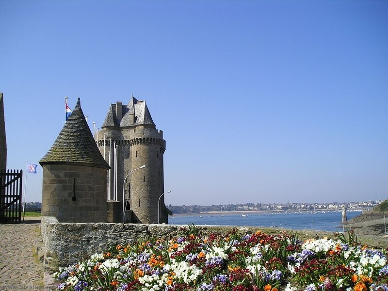 castle by the sea with flowers