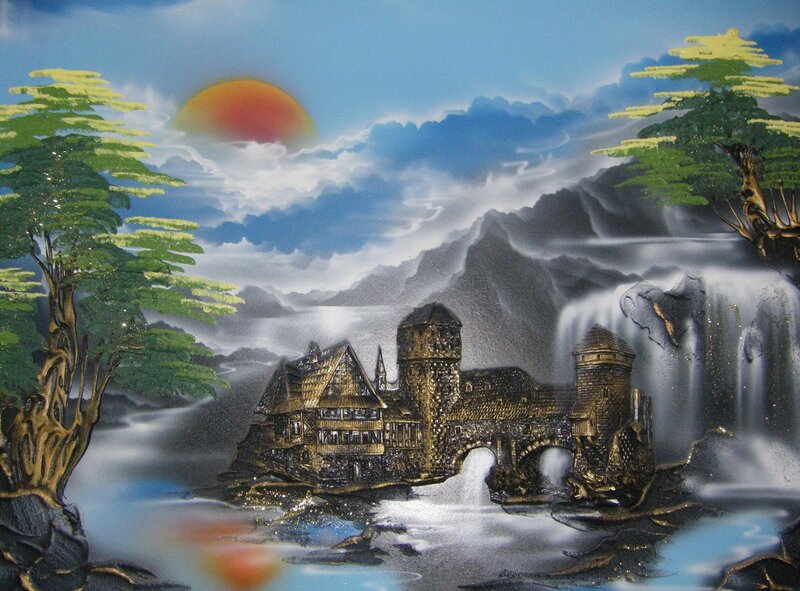 Castle by the waterfall