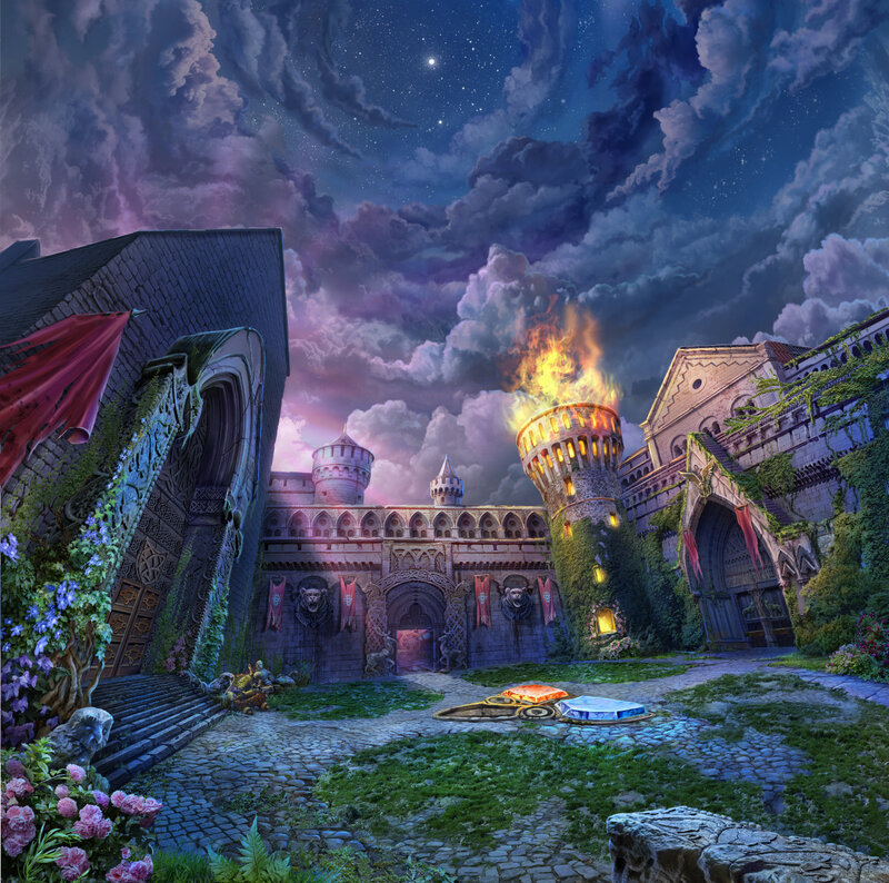 Castle Courtyard at Night — Blue, Dramatic