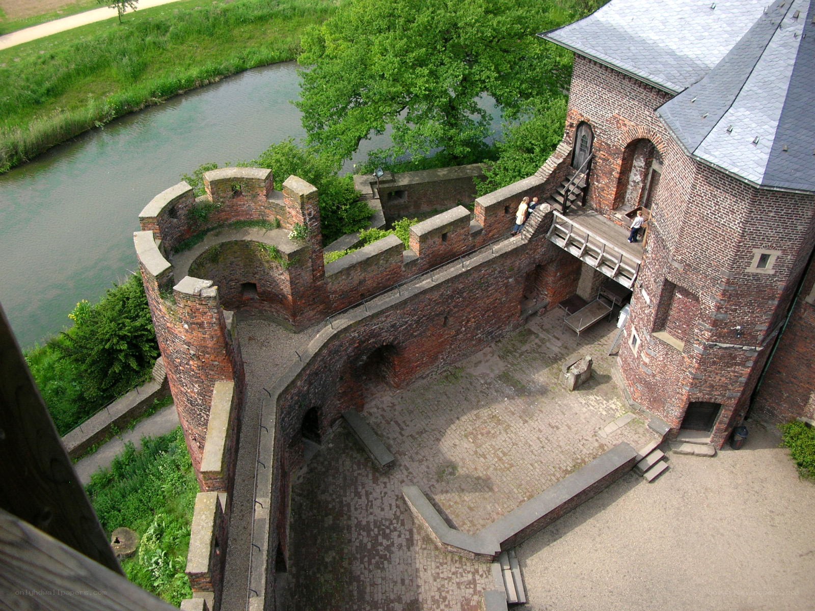 castle courtyard with river view
