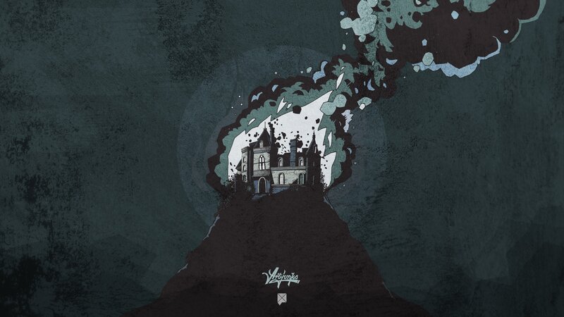 castle emerging from dark mass