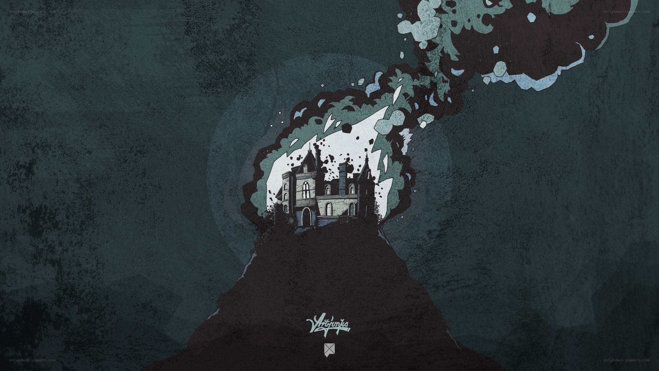 castle emerging from dark mass
