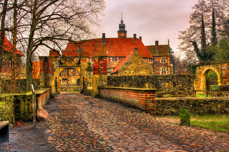 Castle Entrance with Cobblestone Path