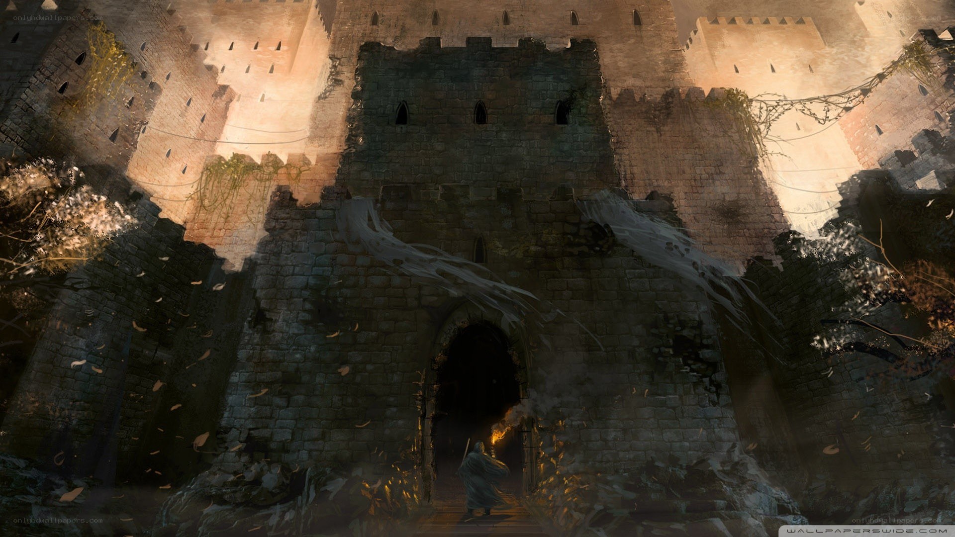 castle entrance with warrior