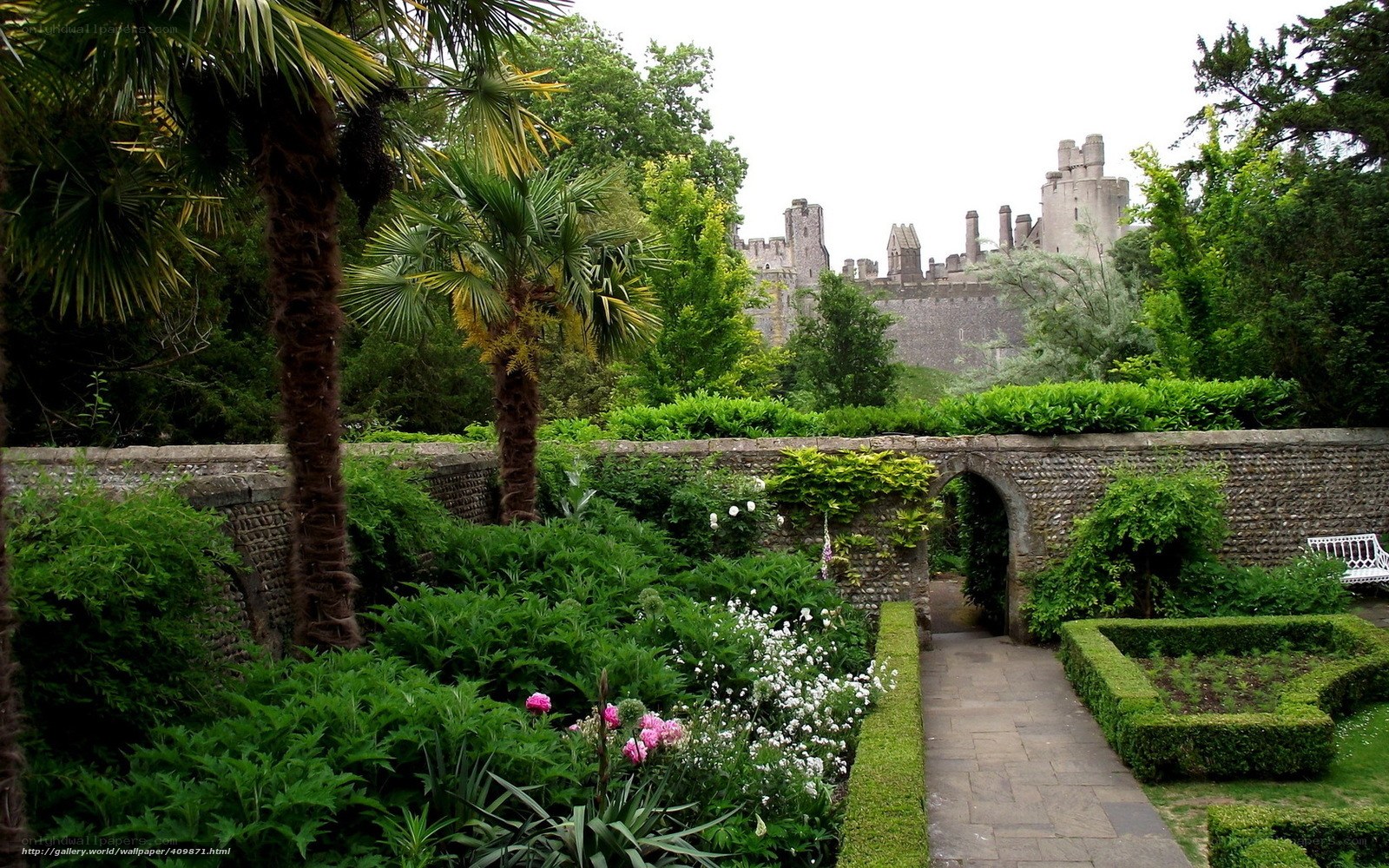 Castle garden with palm trees
