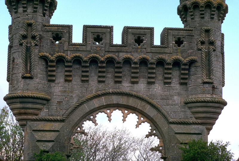 castle gate with ornate stonework