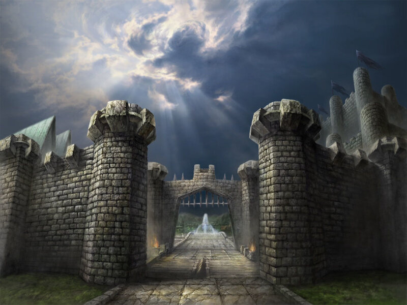 castle gate with sunbeams