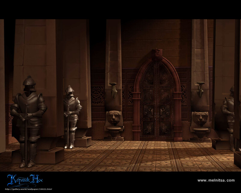 castle hall with armor guards