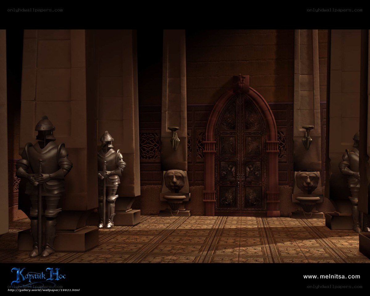 castle hall with armor guards