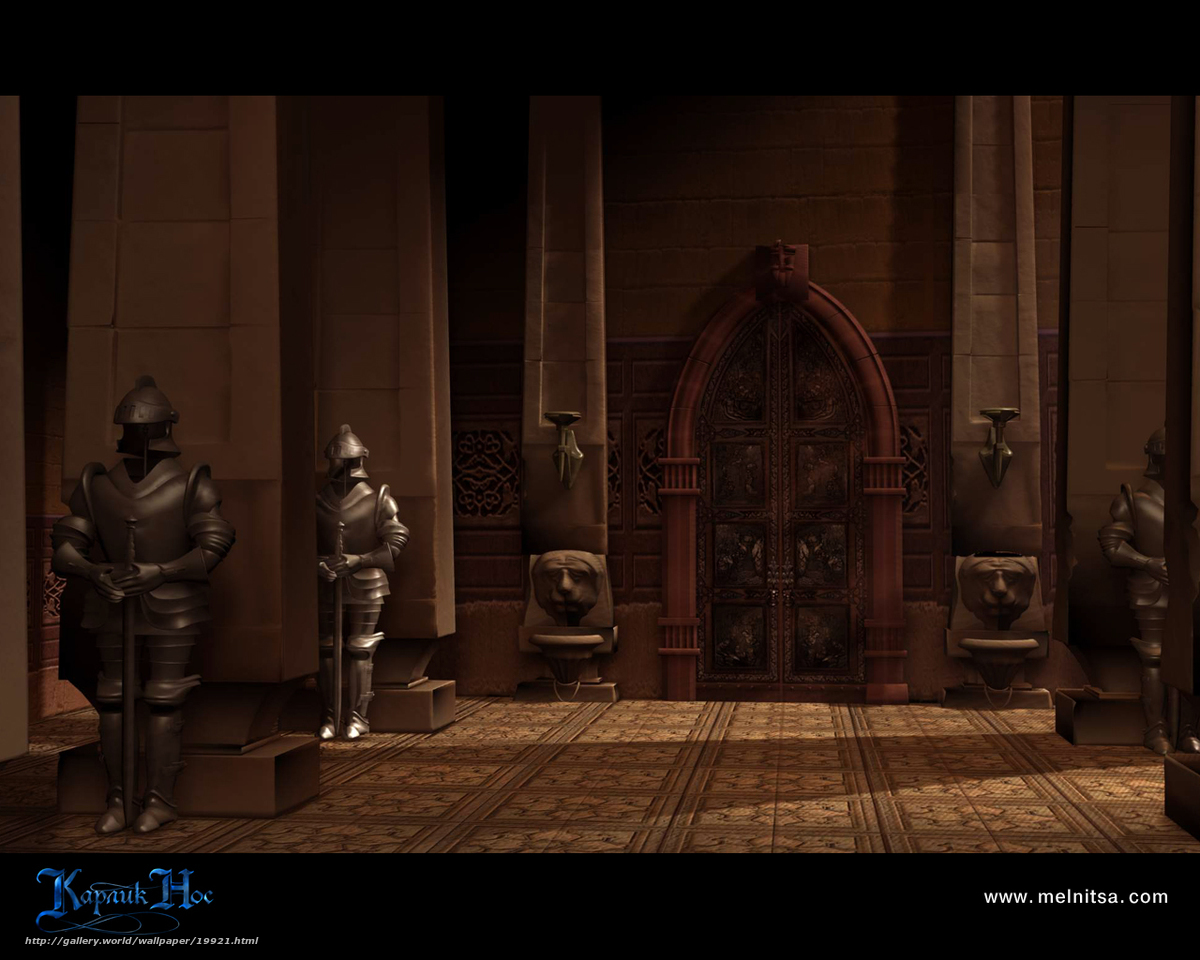 castle hall with armor guards