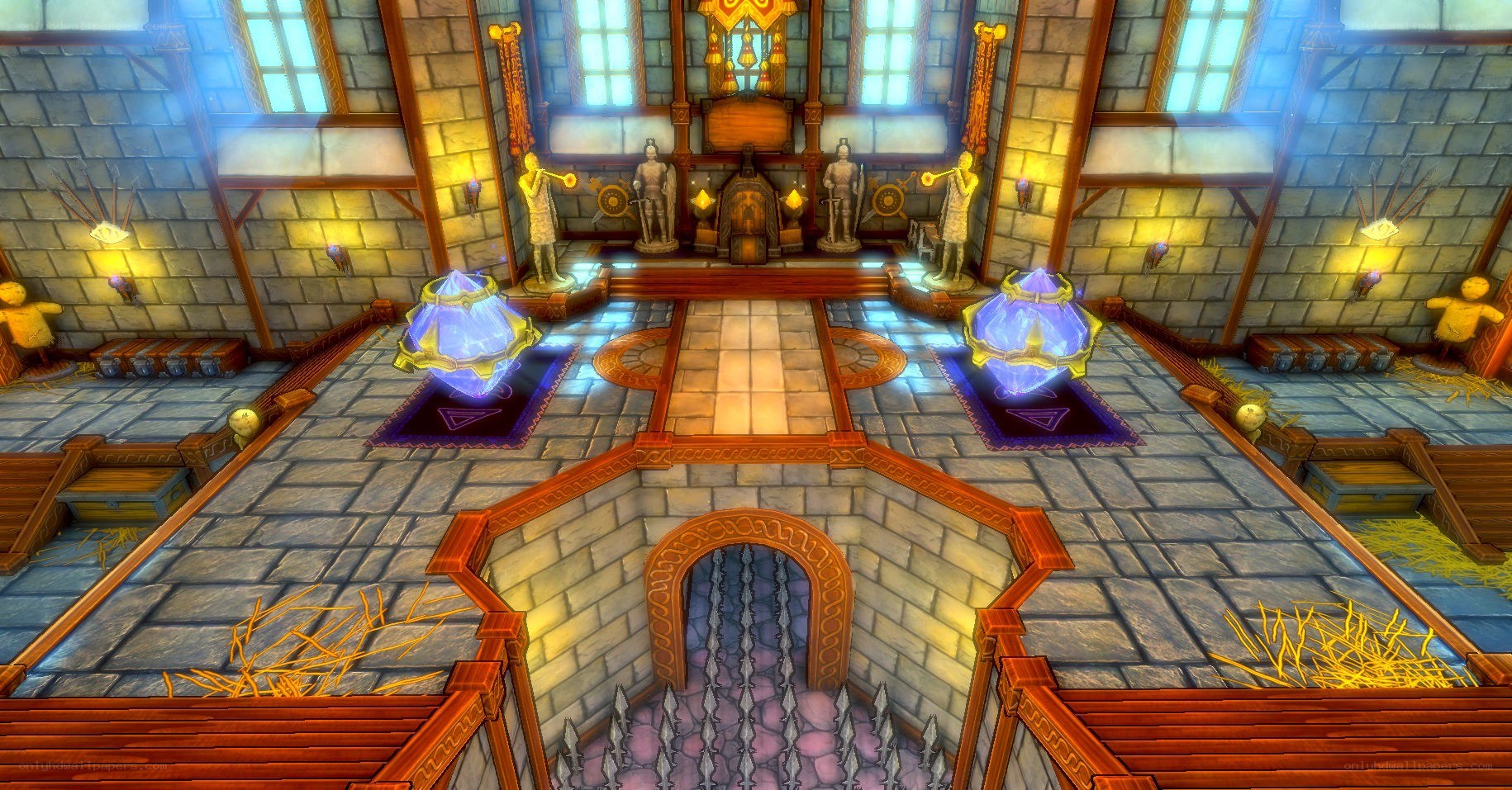 castle hall with teleporters
