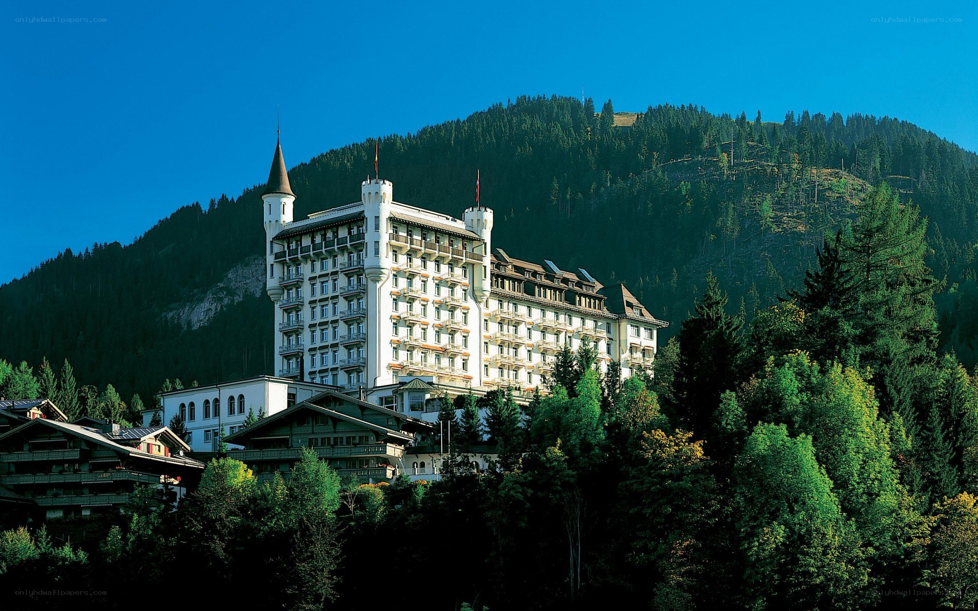 Castle hotel in mountain valley