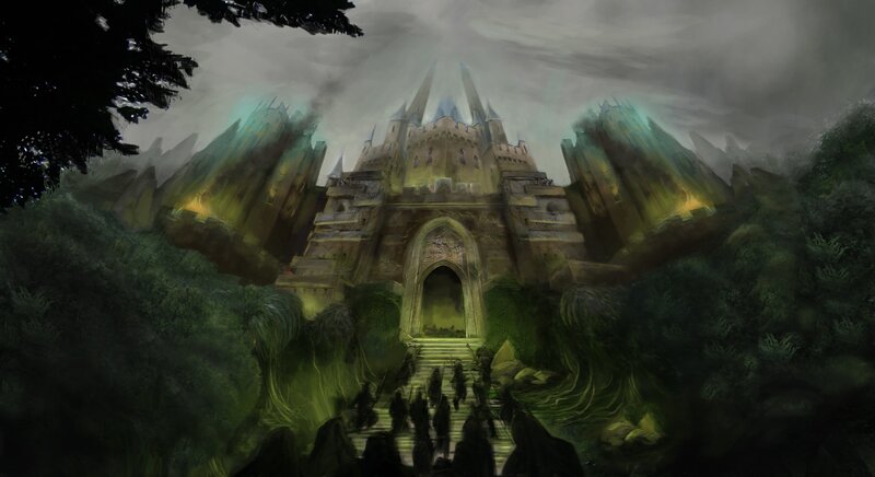 castle in a dark forest