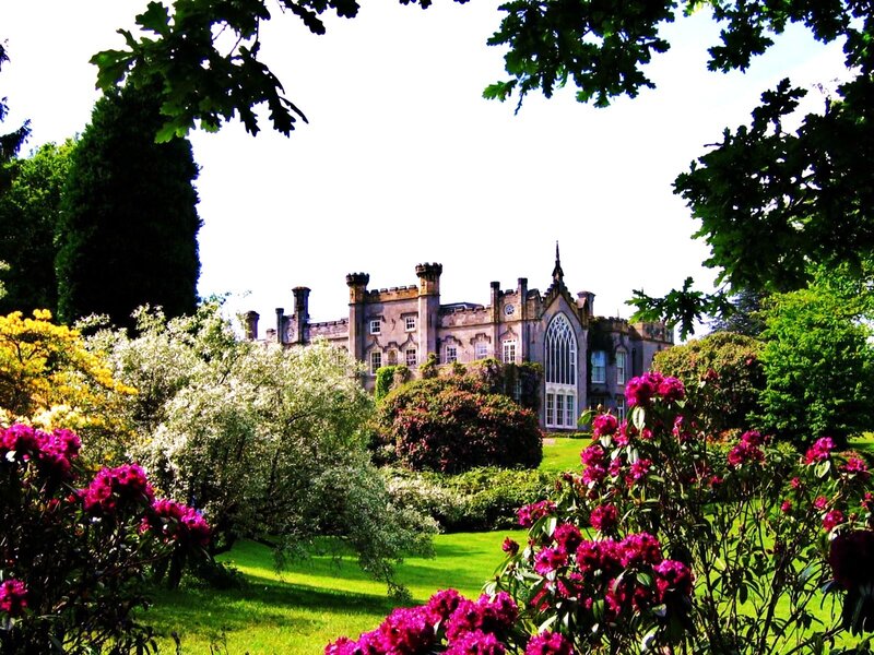 castle in a lush garden