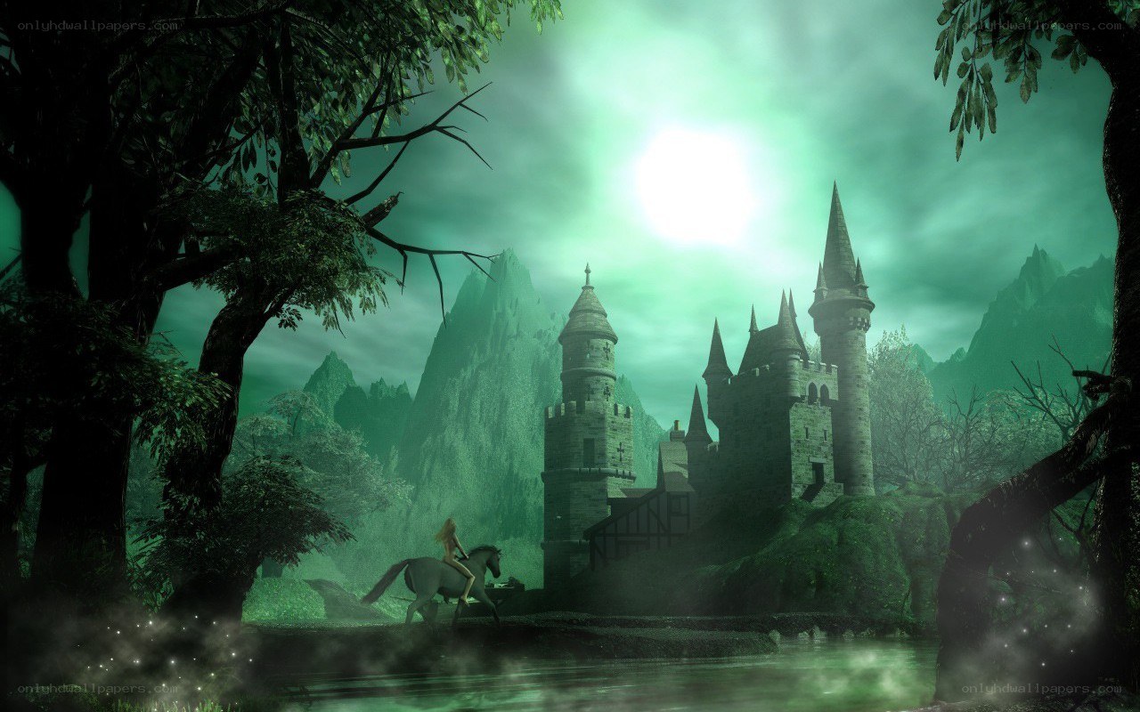 castle in a mystical forest
