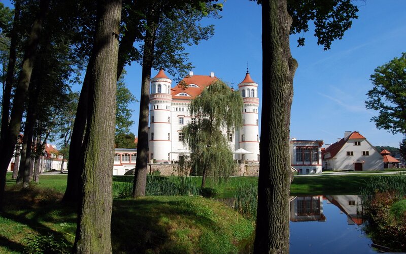 Castle in a park with pond