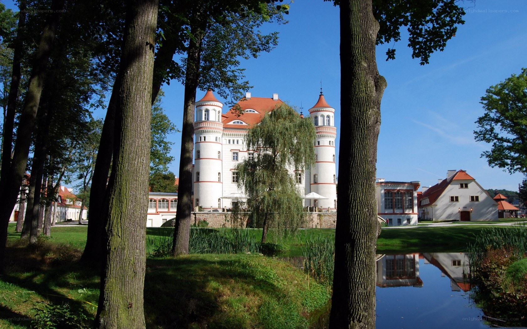 Castle in a park with pond
