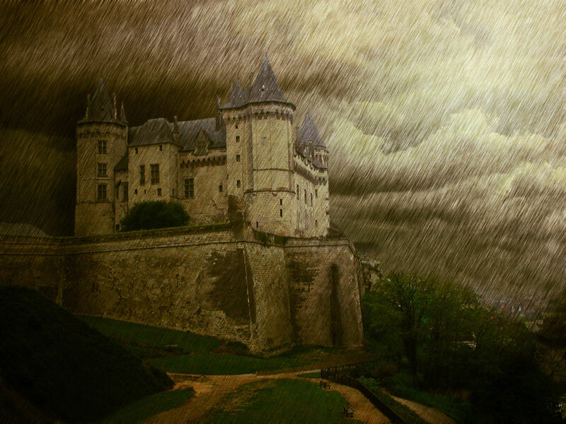 Castle in a stormy landscape